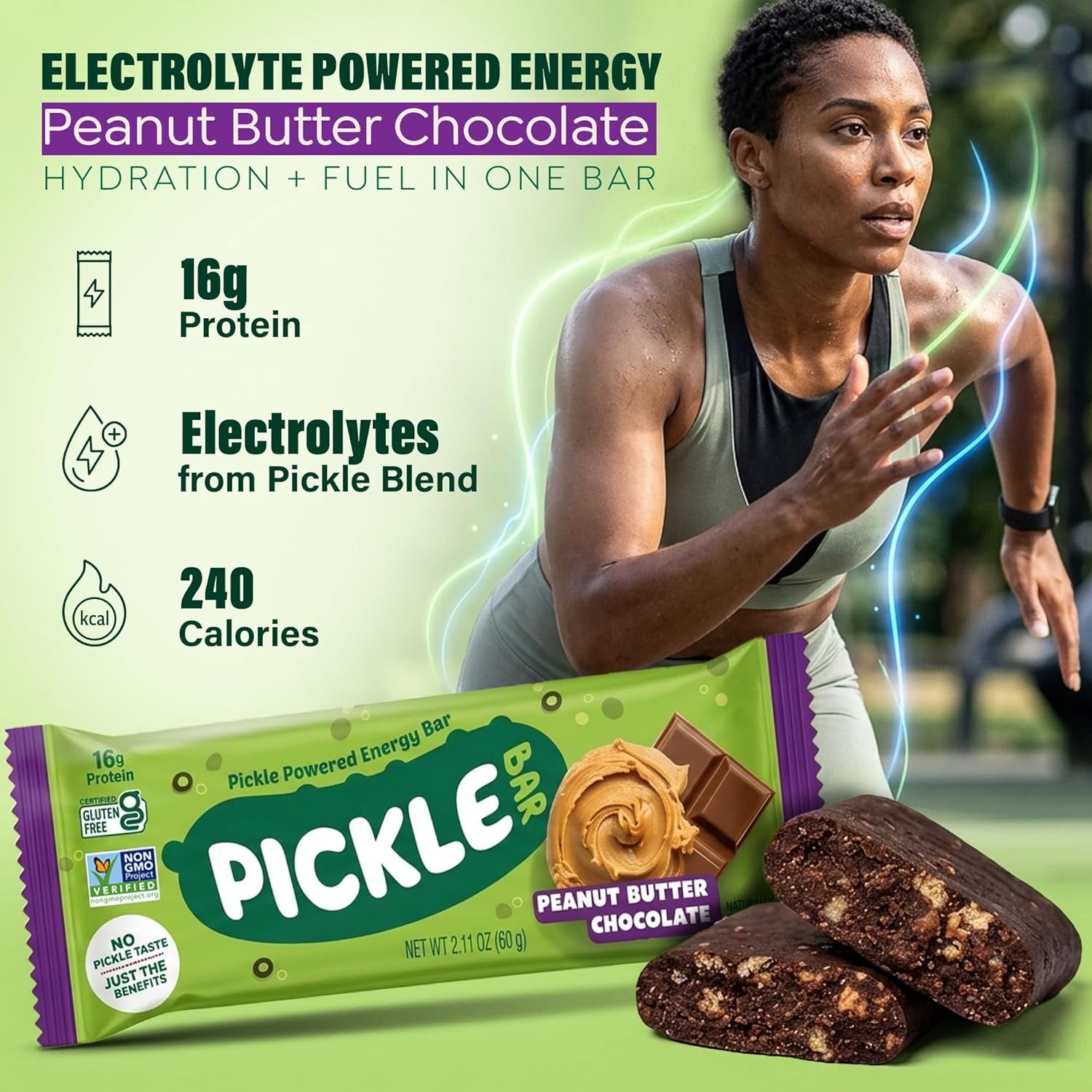 Pickle Bar - Protein Bar with Electrolytes - Peanut Butter Chocolate Flavor