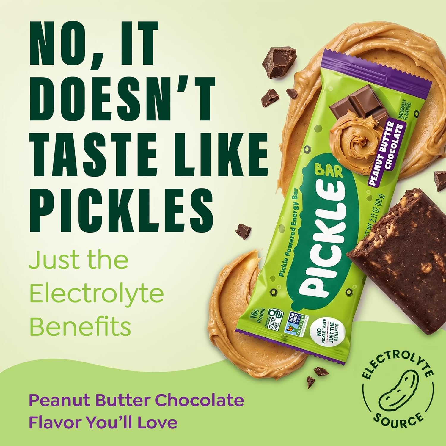 Pickle Bar - Protein Bar with Electrolytes - Peanut Butter Chocolate Flavor