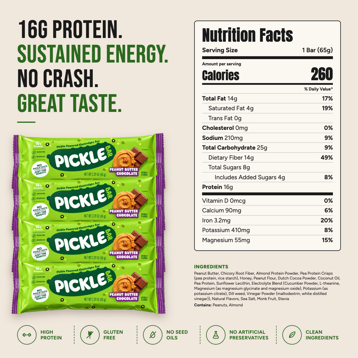 PickleBar Chocolate Peanut Butter nutrition facts